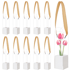 Белый 12 Наборы прозрачных пластиковых и бумажных коробок для хранения цветов, с полиэфирной лентой, прямоугольные, белые, 5.3x5.3x23.7 см