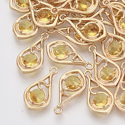 Золотистый Граненые подвески стекла, с настройками открытой спины из экологически чистого сплава, без никеля , слеза, золотой свет, золотые, 21x11x3.5 мм, отверстие : 1.6 мм
