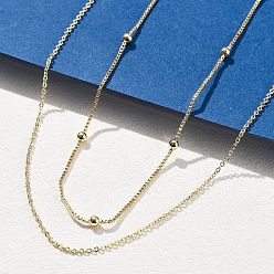 Настоящее золото 18K Латунные двухслойные ожерелья, цепочки rolo и satellite для женщин, 304 из нержавеющей стали застежкой омар, стойки покрытие, без свинца и без кадмия, долговечный, реальный 18 k позолоченный, 15.41 дюйм (39.15 см)