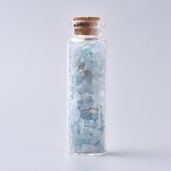 Aquamarine Glass Wishing Bottle, For Pendant Decoration, with Aquamarine Chip Beads Inside and Cork Stopper, 22x71mm