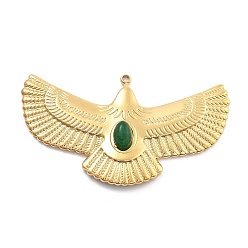 Нефрит Природного нефрита подвески, вакуумное покрытие pvd 304 подвески-орлы из нержавеющей стали, реальный 18 k позолоченный, 26.5x45x5 мм, отверстие : 1.5 мм