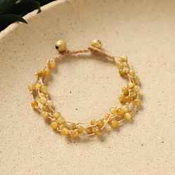 Tiger Eye Natural Gold Tiger Eye Round Braided Bead Multi-strand Bracelets for Women, 6.30~6.69 inch(16~17cm)