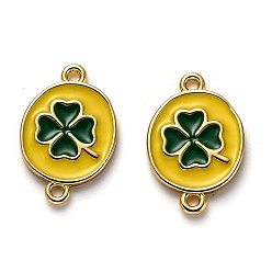 (52) Непрозрачная лаванда Соединители латунные эмалевые звенья, долговечный, реальный 18 k позолоченный, плоские круглые с клевером, разноцветные, 16x11.5x1.5 мм, отверстие : 1.2 мм