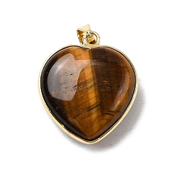 Тигровый глаз Природных тигровый глаз подвески, латунь сердце прелести, золотые, стойки покрытие, без кадмия и без свинца, 24.5x21.5x10~10.5 мм, отверстие : 5.5x4 мм