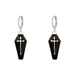 Другие Серьги-кольца из сплава и эмали на Хэллоуин, платина, гроб, 38.5x11.2 мм