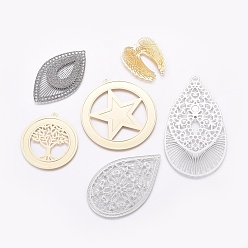 (52) Непрозрачная лаванда Латунные большие кулоны, разнообразные, разноцветные, 35~80x30~55x0.5~4 мм, отверстие : 1.2~3 мм