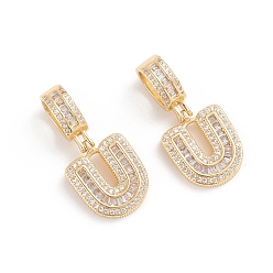 Letter U Латунные микро проложить кубического циркония подвески, долговечный, буквы, прозрачные, letter.u, 32 мм, отверстие: 6.5x9 мм, letter.u: 18x15.2x3.5 мм