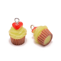 Green Yellow Opaque Resin Pendants, with Iron Loop, Cake, Green Yellow, 23x15mm, Hole: 2mm