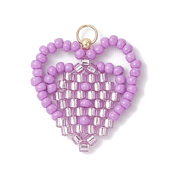 Фиолетовый Подвески ручной работы из стеклянных бусин в форме сердца, с 304 петлей из нержавеющей стали, фиолетовые, 21x22x2 мм, отверстие : 3 мм