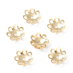 Золотой 304 из нержавеющей стали шарик крышки, полый многолепесток, цветок, золотые, 7x1.7 мм, отверстие : 1 мм