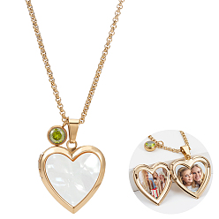 Золотой Ожерелья из нержавеющей стали с подвеской в виде сердца из натуральной белой ракушки для женщин, с круглыми подвесками из кубического циркония, золотые, 18.19 дюйм (46.2 см)