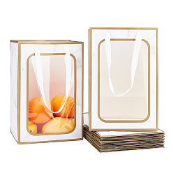 Белый Прямоугольные бумажные пакеты, с ленточными ручками и окошками, для подарочных пакетов и сумок, мраморный узор, белые, 20x16x30 см