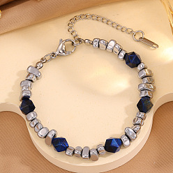 Bleu De Prusse Bracelets en acier inoxydable et perles acryliques pour hommes, couleur inox, null, 304 pouce (7.28 cm)