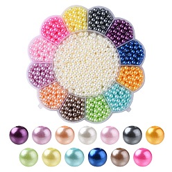 Mixed Color 13 Style Spray Painted ABS Plastic Imitation Pearl Beads, Gradient Mermaid Pearl Beads, Round, Mixed Color, 5.5~6x5.5~6mm, Hole: 1.6~2mm, 1380pcs/box