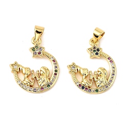 Луна Латунные микро проложить кубического циркония подвески, материнские темы, долговечный, без кадмия и без свинца, стойки покрытие, реальный 18 k позолоченный, луна, 23x19x3 мм, отверстие : 3.8x3.3 мм