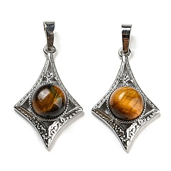 Тигровый глаз Природных тигровый глаз подвески, стойки обшивки латунь звезды прелести, платина, без кадмия и без свинца, 32x20x9 мм, отверстие : 8x5 мм