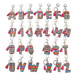 Letter PU Leather Keychain, with Iron Key Ring, Colorful, Letter, 11.35~11.8cm