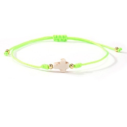 Зеленый газон Браслеты из окрашенных синтетических бусин белого бирюзового цвета и латунных бусин, сплетенные из бусин., украшения из полиэстеровой нити, плетеные для женщин, крестик, зеленый газон