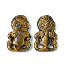 Tiger Eye Natural Tiger Eye Big Pendants, Monkey, 50~51x31~31.5x7~9mm, Hole: 1.6~1.8mm