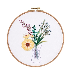 Flower Flower Pattern Embroidery Kits, Including Embroidery Cloth & Thread, Needle, Instruction Sheet, Flower, 220x150mm