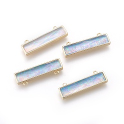 Sky Blue Synthetic Opal Pendants, with Brass Findings, Rectangle, Golden, Sky Blue, 26.5x8.5~9x4~4.5mm, Hole: 1.2mm