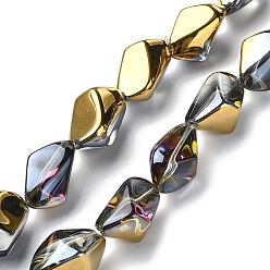 с Золотистым Покрытием Полупокрытые гальваническим способом прозрачные стеклянные бусины, самородки, с золотым покрытием, 22x12.5x15 мм, отверстие : 1.4 мм, около 30 шт / нитка, 25.20'' (64 см)