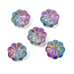 Medium Orchid Baking Paint and Golden Metal Enlaced Glass Beads, Flower, Medium Orchid, 9.5x5mm, Hole: 1.2mm