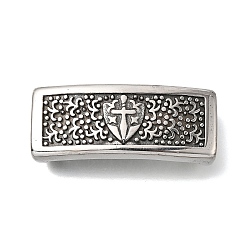 Античное Серебро 304 из нержавеющей стали слайд прелести, прямоугольник, щит и крест, для изготовления кожаных браслетов, античное серебро, 39.5x16x10 мм, отверстие : 13x6 мм