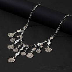 Античное Серебро Ожерелья-нагрудники с кисточками из цинкового сплава в этническом стиле для женщин, античное серебро, 18.90 дюйм (48 см)