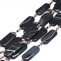 Черный Натуральный полосатый агат / полосатые агатовые бусы, окрашенная и подогревом, овальные, чёрные, 36~39x15~18x6~7 мм, отверстие : 1.8 мм, около 8 шт / нитка, 14.96 дюйм (38 см)
