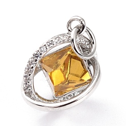 Платинированный Латунные микро проложить кубического циркония подвески, долговечный, со стеклом, Реальная платина, 15x12.5x12 мм, отверстие : 3.6 мм