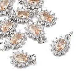 Beige SHEGRACE Brass Micro Pave Cubic Zirconia Pendants, Cadmium Free & Nickel Free & Lead Free, Flower Charms, Platinum, Beige, 12x8x3mm, Jump Ring: 4x1mm, Inner Diameter: 2mm