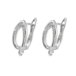 Платина Фурнитура для сережек-колец в форме капли с микропаве из прозрачных кубических цирконий из латуни, без кадмия и без свинца, долговечный, стойки покрытие, запереть, с петлей, платина, 20x8.5x13 мм, отверстие : 1.6 мм, штифты : 1 мм