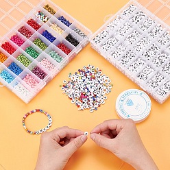 Mixed Color DIY Jewelry Set Kits, with Elastic Crystal Thread, Acrylic Letter Beads and Glass Seed Beads, Zinc Alloy Lobster Claw Clasps, Beading Tweezers and Sharp Steel Scissors, Mixed Color, 190x130x36mm