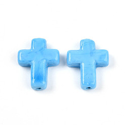 Темно-Голубой Бусины лэмпворк , крестик, глубокое синее небо, 24~26x20~20.5x6~7.5 мм, отверстие : 1.6~1.8 мм