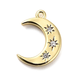 Настоящее золото 18K Латунные микро проложить кубического циркония подвески, Луна прелести, стойки покрытие, долговечный, без свинца и без кадмия, реальный 18 k позолоченный, 14x10x2 мм, отверстие : 1 мм