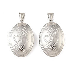 Нержавеющая Сталь Цвет 316 подвески из нержавеющей стали Locket, овал с подвеской в виде сердца, с 304 защелкой из нержавеющей стали на поручнях, цвет нержавеющей стали, 42.5x27x10 мм, отверстие : 8x4 мм, внутренний диаметр: 29x18 мм