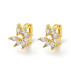 Clair Créole en laiton avec micro pavé de zircons cubiques, or, fleur, clair, 13x13mm