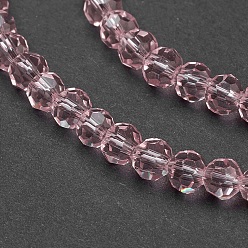Misty Rose Glass Beads Strands, Faceted(32 Facets), Round, Misty Rose, 4mm, Hole: 1mm, about 98pcs/strand, 13.7 inch