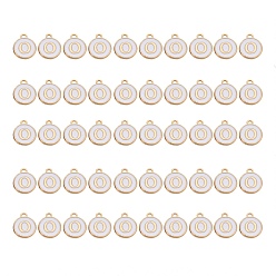 Letter O Подвески из позолоченного сплава, с эмалью, эмалированные блестки, плоско-круглые, белые, letter.o, 14x12x2 мм, отверстие : 1.5 мм, 50 шт / коробка