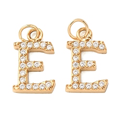 Letter E 304 Stainless Steel with Crystal Rhinestone Charms, Letter Charms, Polished, Ion Plating(IP), Golden, Letter E, 13x8x2mm, Hole: 2.5mm