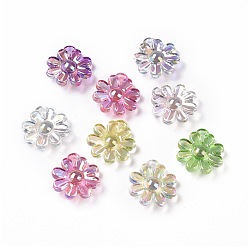 Mixed Color UV Plating Rainbow Iridescent Acrylic Pendants, Flower Charm, Mixed Color, 21x19x6mm, Hole: 2mm