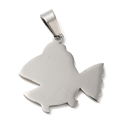 Stainless Steel Color Non-Tarnish 304 Stainless Steel Pendants, Stamping Blank Tag, Fish Charm, Stainless Steel Color, 23.5x25x1mm, Hole: 6.5x4mm