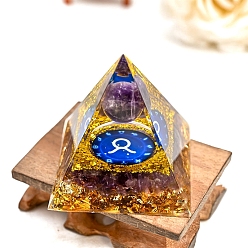 Телец Созвездие оргонит пирамида смола генераторы энергии, рейки натуральные аметистовые чипсы внутри для украшения стола домашнего офиса, Телец, 50 мм