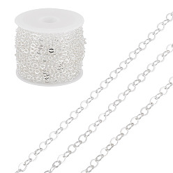 Серебро 5m латунные плоские овальные кабельные цепи, несварные, с катушкой, без кадмия и без свинца, серебряные, 3.5x3x0.5 мм