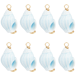 Небесно-голубой 10шт. Фарфоровые подвески ручной работы, обмотанные медной проволокой, раковины прелести, голубой, 27x15x12 мм, отверстие : 3 мм