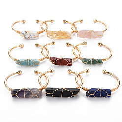 Смешанные камни Браслет из латунной манжеты, с натуральным камнем и петлей, латунный открытый браслет, 1/8 дюйм (0.3 см), внутренний диаметр: 2-1/8 дюйм (5.5~5.6 см)