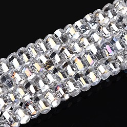 Прозрачный АВ Гальванизируйте прозрачное стекло бисер нитей, колонка, граненые, с покрытием AB цвета, ясно AB, 2.5~3x4~5x3~3.5 мм, отверстие : 0.7~0.9 мм, около 146~150 шт / нитка, 15.55~15.94 дюйм (39.5~40.5 см)