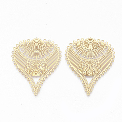 Golden 304 Stainless Steel Filigree Joiners, Leaf, Golden, 42x35x0.5mm, Hole: 1mm
