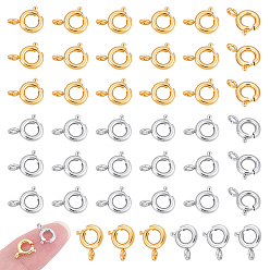 Real Gold Plated & Real Platinum Plated 50шт 2 цветные латунные пружинные застежки-кольца, кольцо, настоящее золото и платина, 10x8x3 мм, отверстие : 1.6 мм, 25 шт / цвет